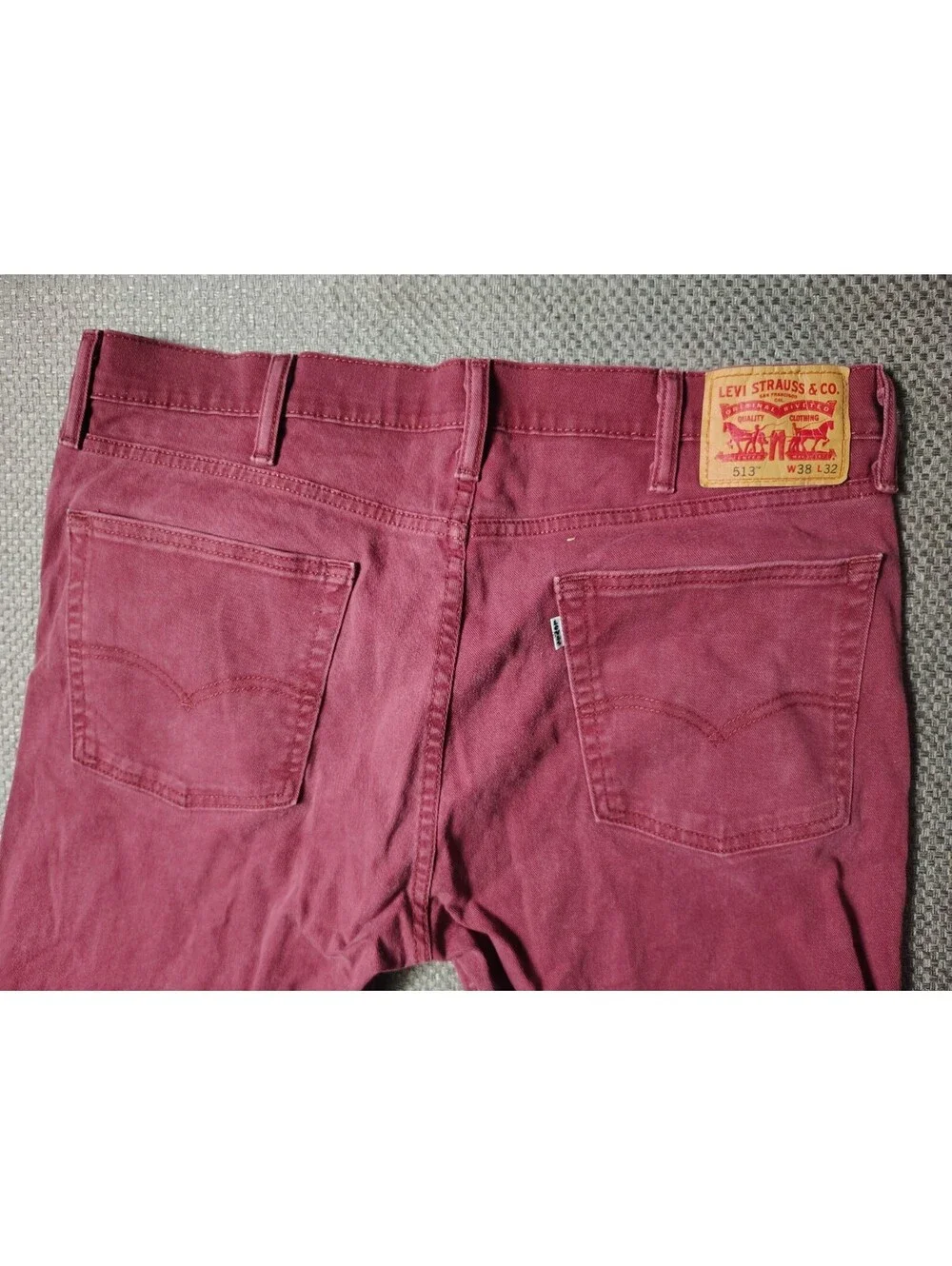 Levis 513 Jeans Mens 38x32 Slim Straight Burgundy Maroon Red Twill 5-Pocket